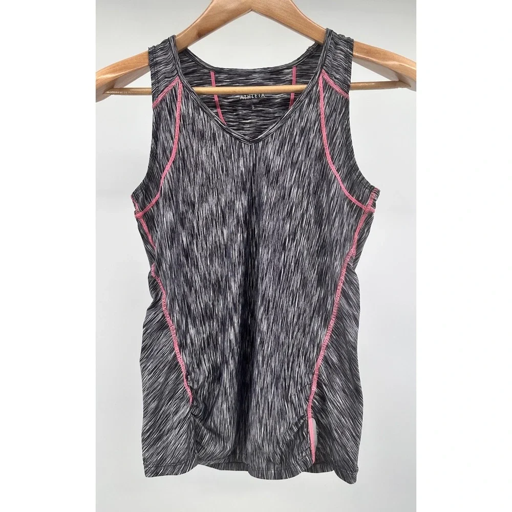 Athleta Gray Space-Dye Tank with Pink Trim